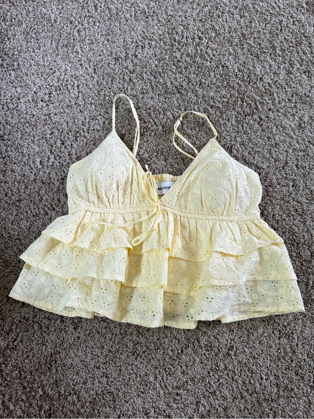Hollister Yellow Eyelet Ruffle Babydoll Cami Tank Top | Cottagecore Coquette | S